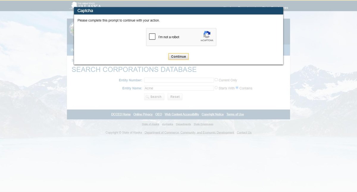 Alaska's robot check, which appears after you press Search rather than when the page loads.