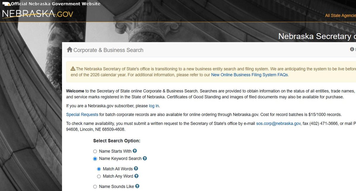 Nebraska's keyword match settings, expanded to show how the search narrows or widens a match.